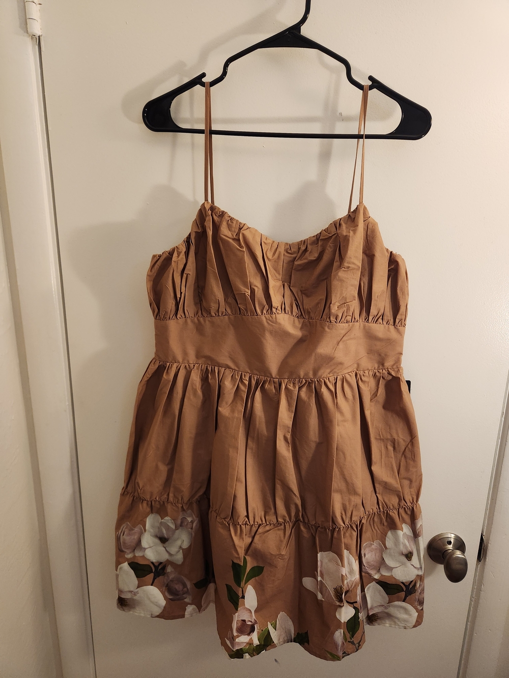 Express Tan Floral Tiered Sundress with Spaghetti Straps